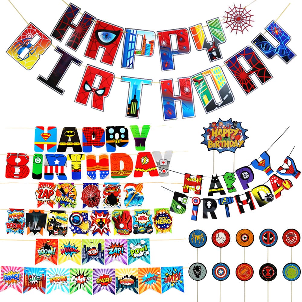 Cross-border Exclusive Superhero Birthday Party Flag Avengers Banner Flower Party Decoration Supplies