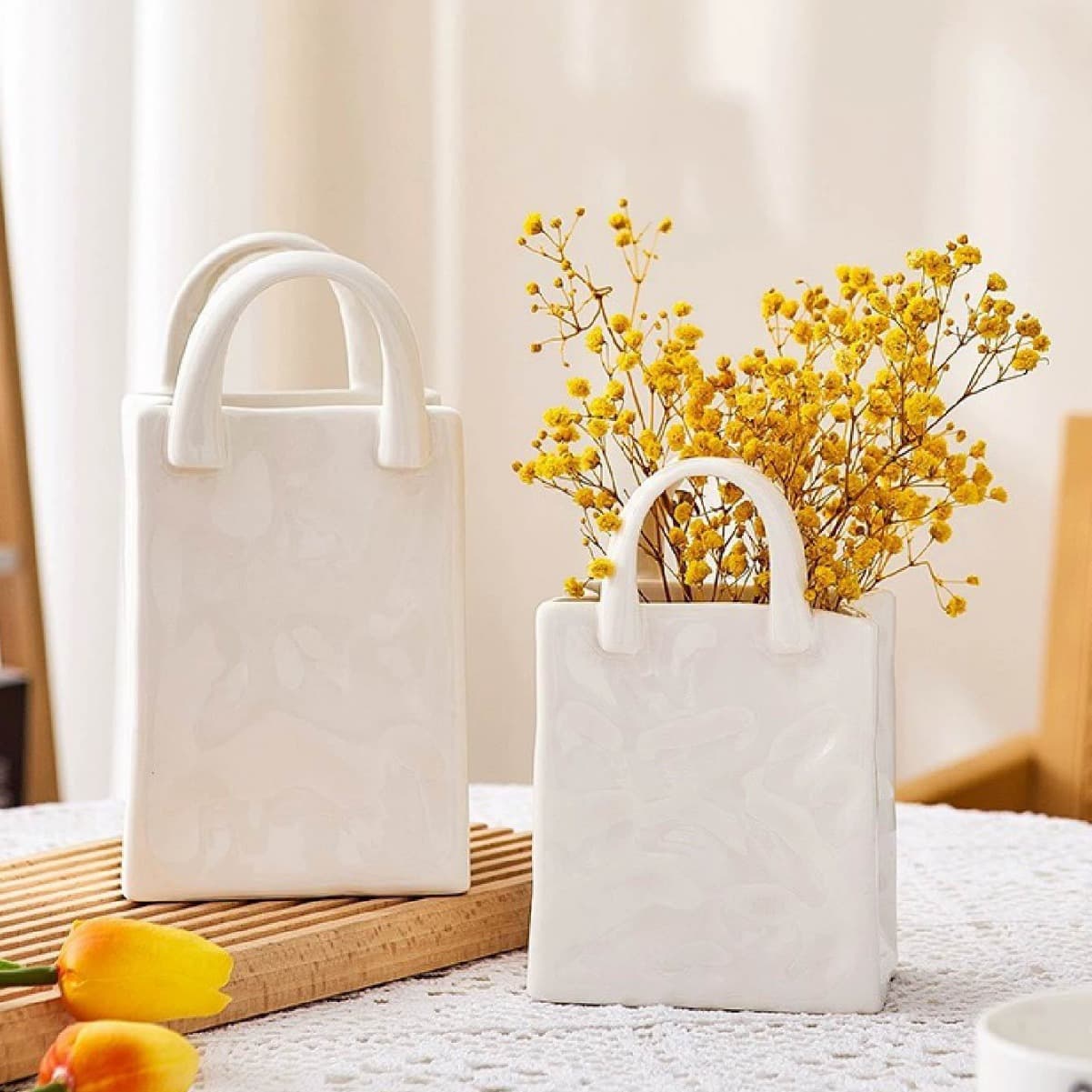 Vintage Handbag Flower Basket Resin Hydroponic Vase Desktop Ornaments Creative Flower Arrangement Simple Modern Bone China Vase