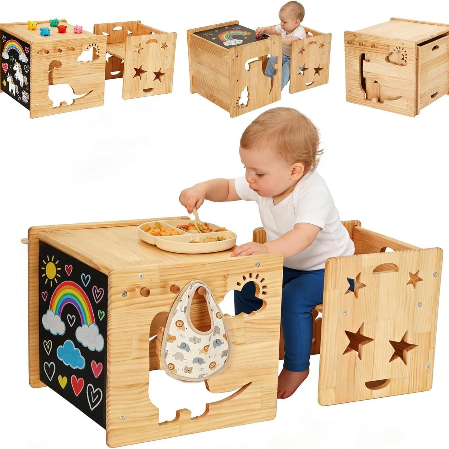 Wooden children's weaning table children's table and chair set multi-purpose dining table and chairs toddler independent eating dining table and chair set
