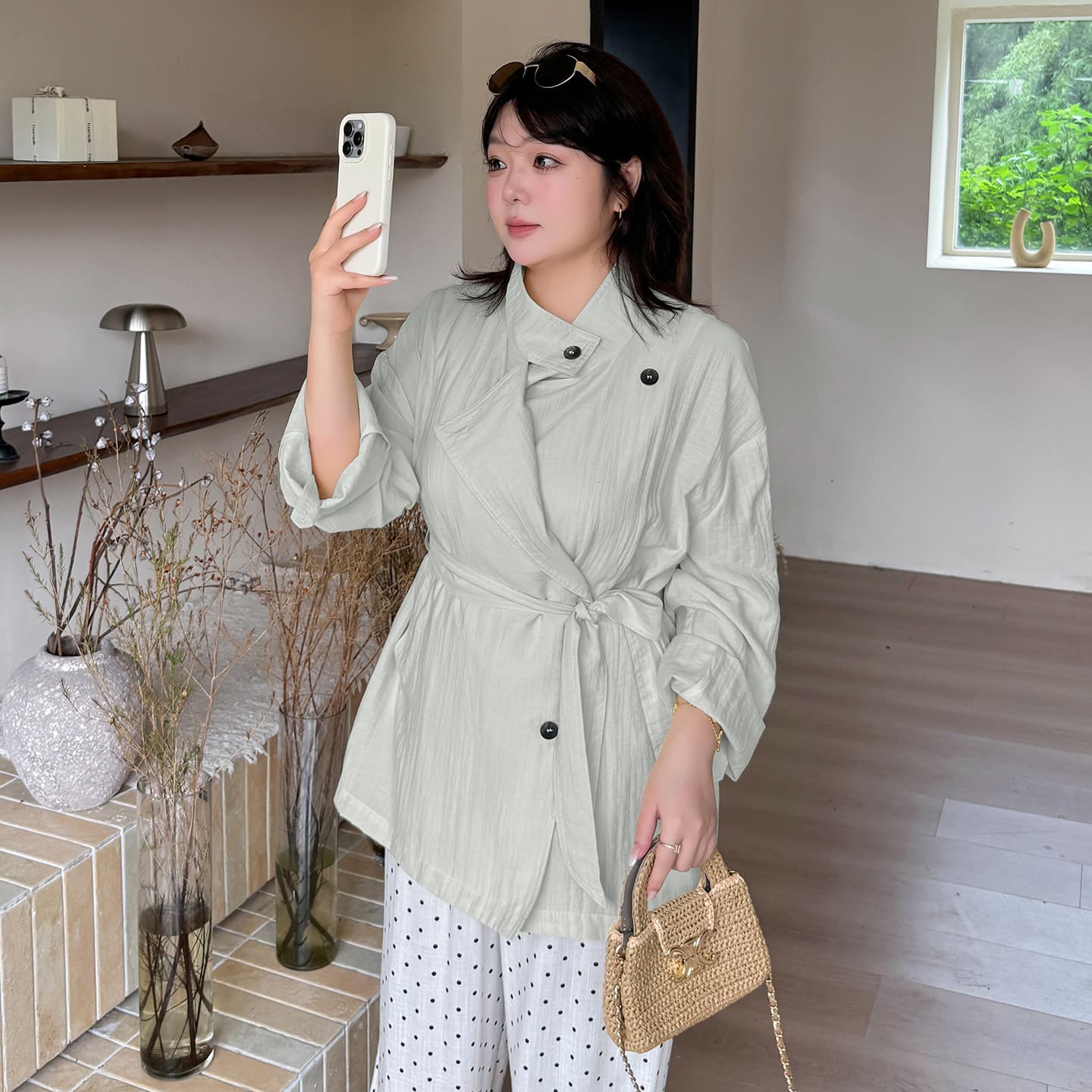 Mujun Large Size Women's Tencel Linen Windbreaker Jacket 2026 Summer Lightweight Sunscreen Mid-Length Top 224778