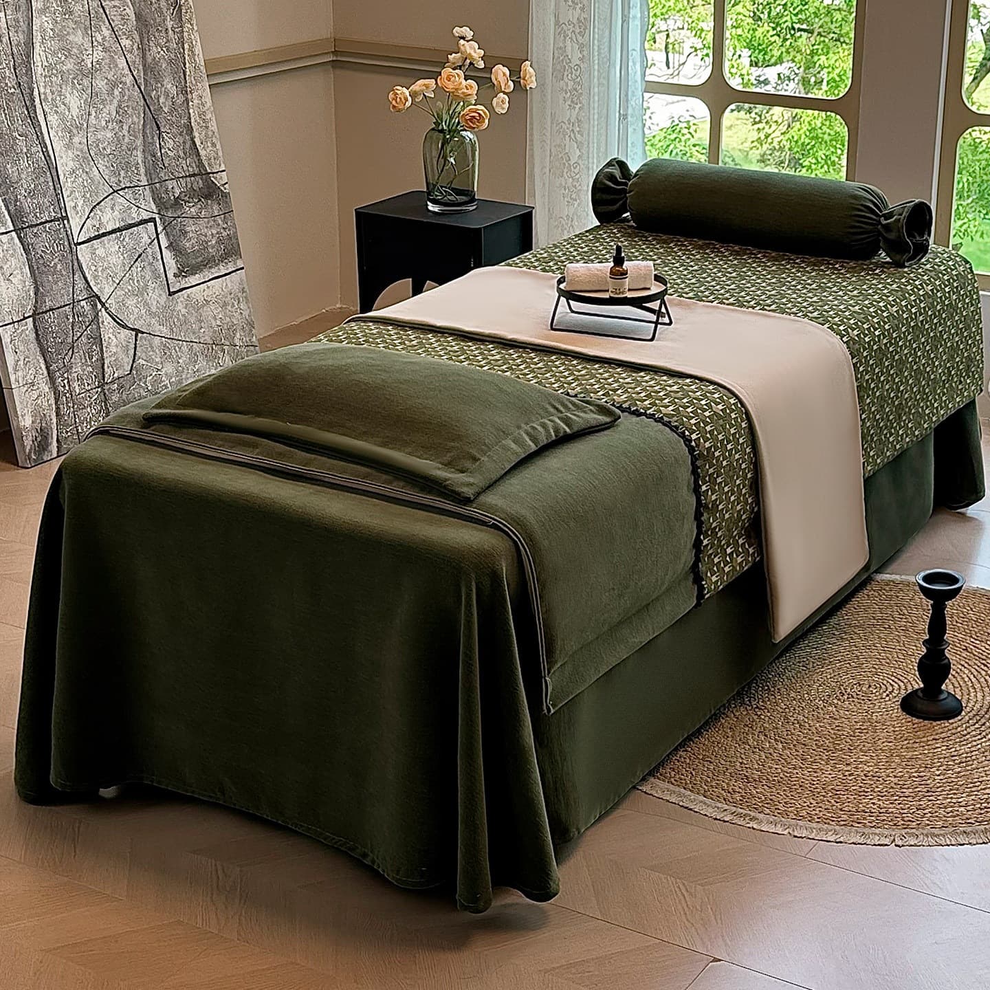 Beauty Bed Cover 4-Piece Set, New Style for Beauty Salons, Massage Therapy Bed Sheet and Cover, All-Season Bed F^