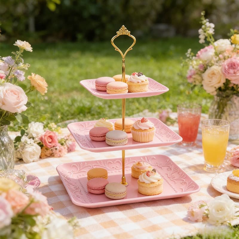 European-style multi-layer plastic fruit tray dessert stand cake plate snack tray gold rim cake stand