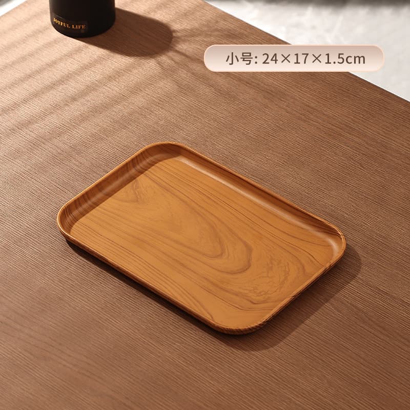 Cross-border PP Wood Grain Plastic Tray Rectangular Food-Grade Round Commercial Serving Bread Plate Wholesale