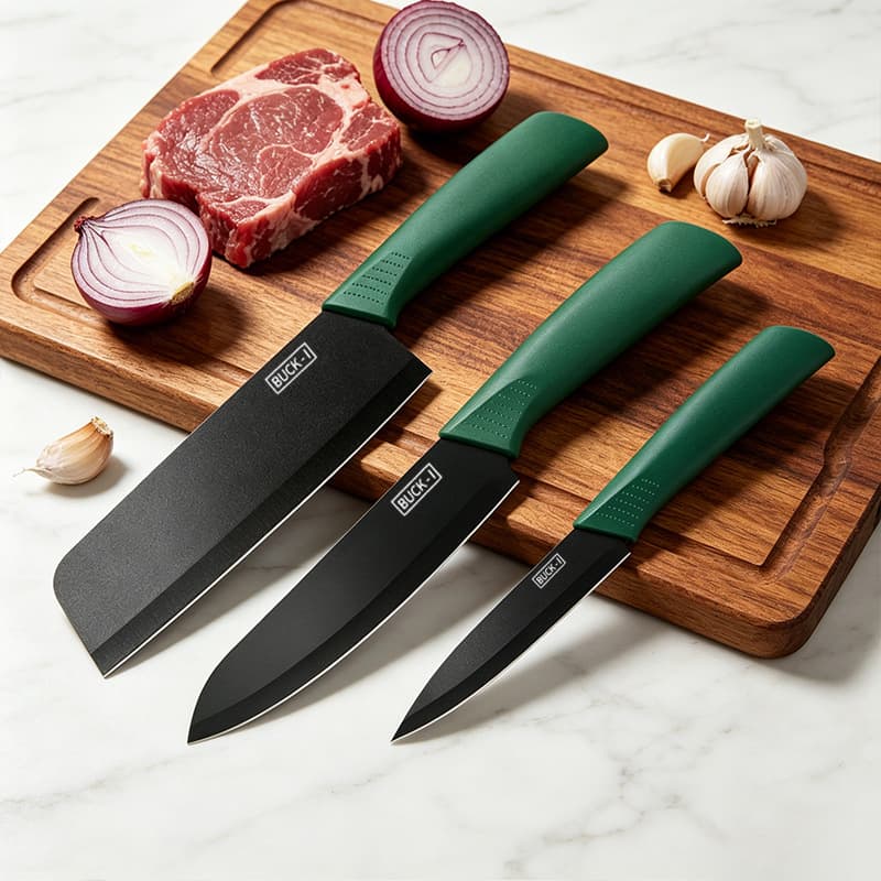 3-Piece Kitchen Knife Set for Women, Stainless Steel Black Blade Chef Knife, Fruit Knife, Household Gift Knife Set