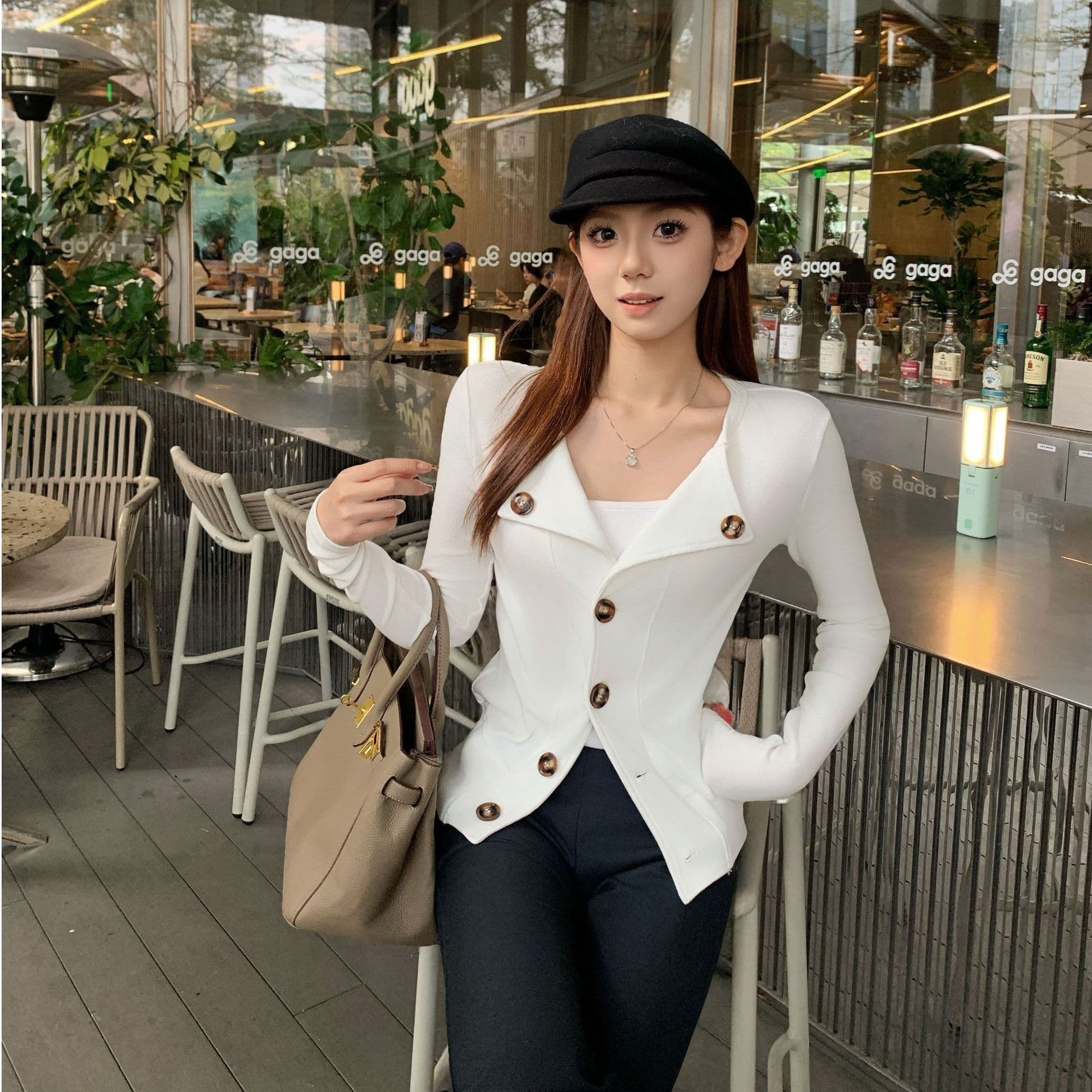Korean-style Button Cardigan Women's Fall/Winter New Design T-Shirt Slim Fit Inner Layer Top Small Fragrance Style Blouse