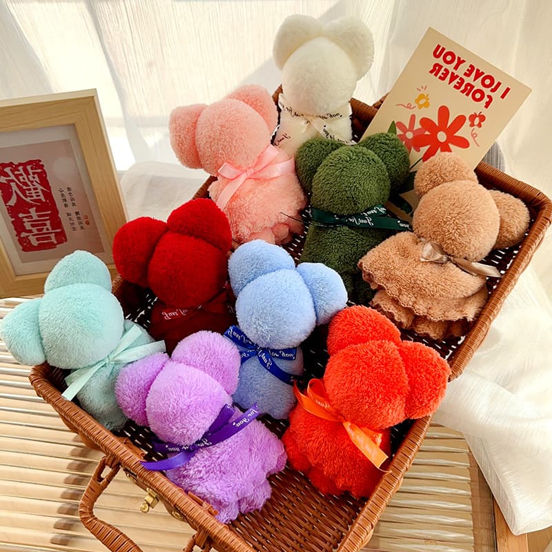 Thick Coral Fleece Towel Bear-shaped Souvenir Square Towel Wedding Birthday Events Festival Practical Gifts Wholesale