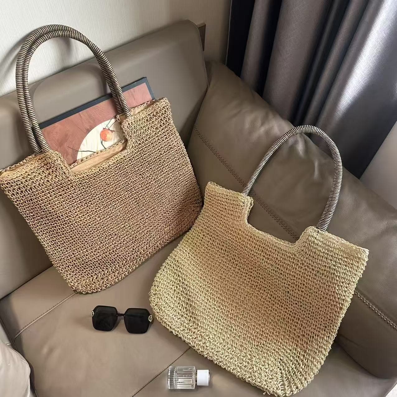 Handmade Straw Bag Summer Beach Bag Mori Solid Color Large Capacity Women's Bag Fashionable Simple All-match Commuter Seaside Bag