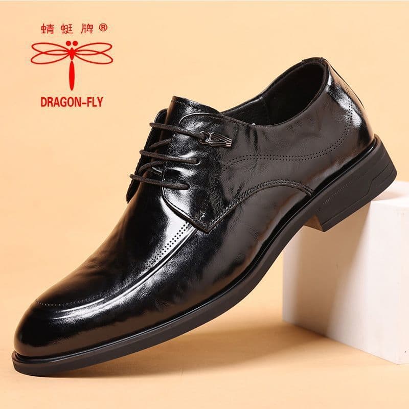 Dragon-Fly Men's Genuine Leather Business Formal Shoes Casual Lace-Up British Style Fashion Wedding Shoes High-Quality Leather Shoes