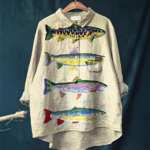 New Independent Station Women's Casual Long Sleeve Shirt with Animal Print Hawaiian Long Sleeve Shirt