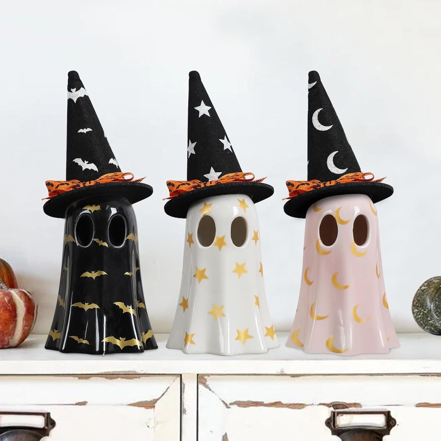 Cross-border hot Halloween ghost lamp resin ornaments Halloween party atmosphere decoration wizard hat ghost prop lamp