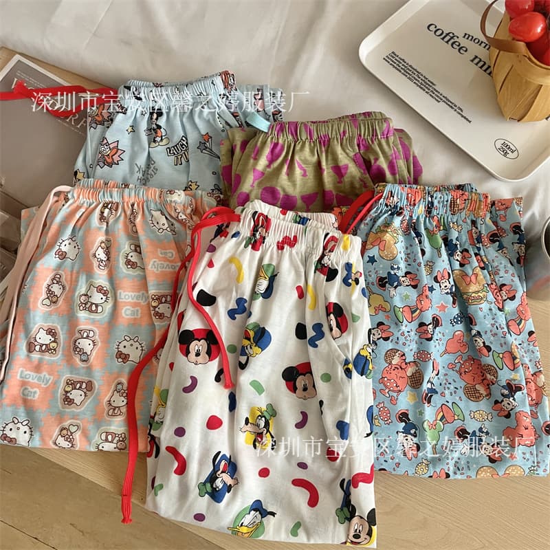 Korean Version 2025 Spring and Summer New Sweet Lazy Style Cartoon Cute White Mickey Long Pants Girl Loungewear Pajama Pants