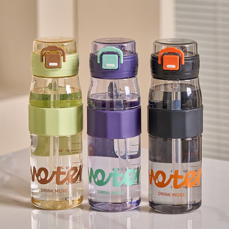 New portable straw cup with scale, large-capacity transparent plastic cup for students, outdoor fitness portable sports water cup