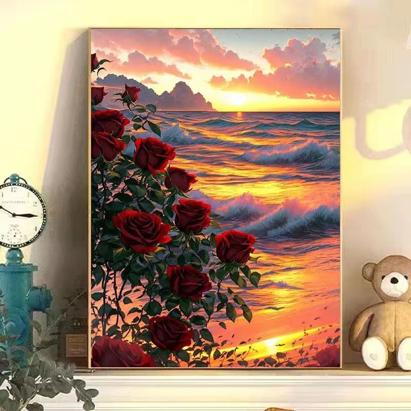 diy diamond sticker rose flower handmade dot diamond painting ins style living room bedroom decoration painting amazon hot sale
