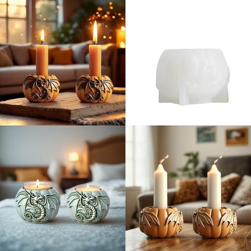 Halloween Pumpkin Candle Holder Ornament Silicone Mold DIY Pumpkin Flying Dragon Relief Plaster Candle Base Mold