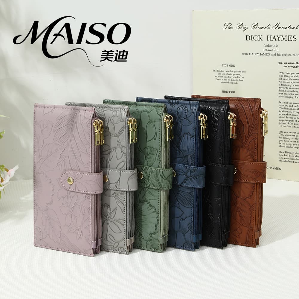 New Multi-Card Slot Wallet, Microfiber Leather, 3D Embossed, RFID Blocking, Dual Zipper Phone Wallet