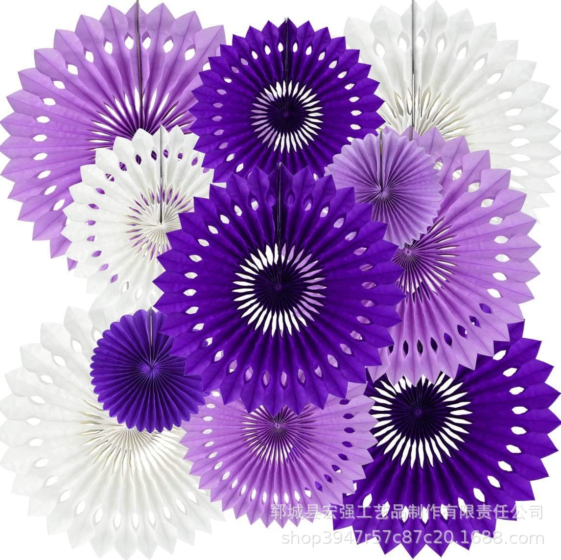 Cross-border Party Paper Fan Flowers Scene Decoration Paper Fan Streamers Festival Party Purple Theme Honeycomb Folding Fan Hanging Ornaments