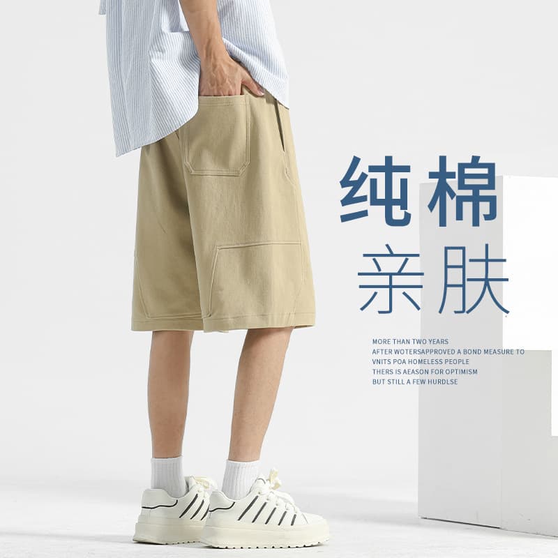 Pure cotton shorts for men's summer outer wear thin loose straight men's pants workwear beach pants sports mid-pants casual five-quarter pants