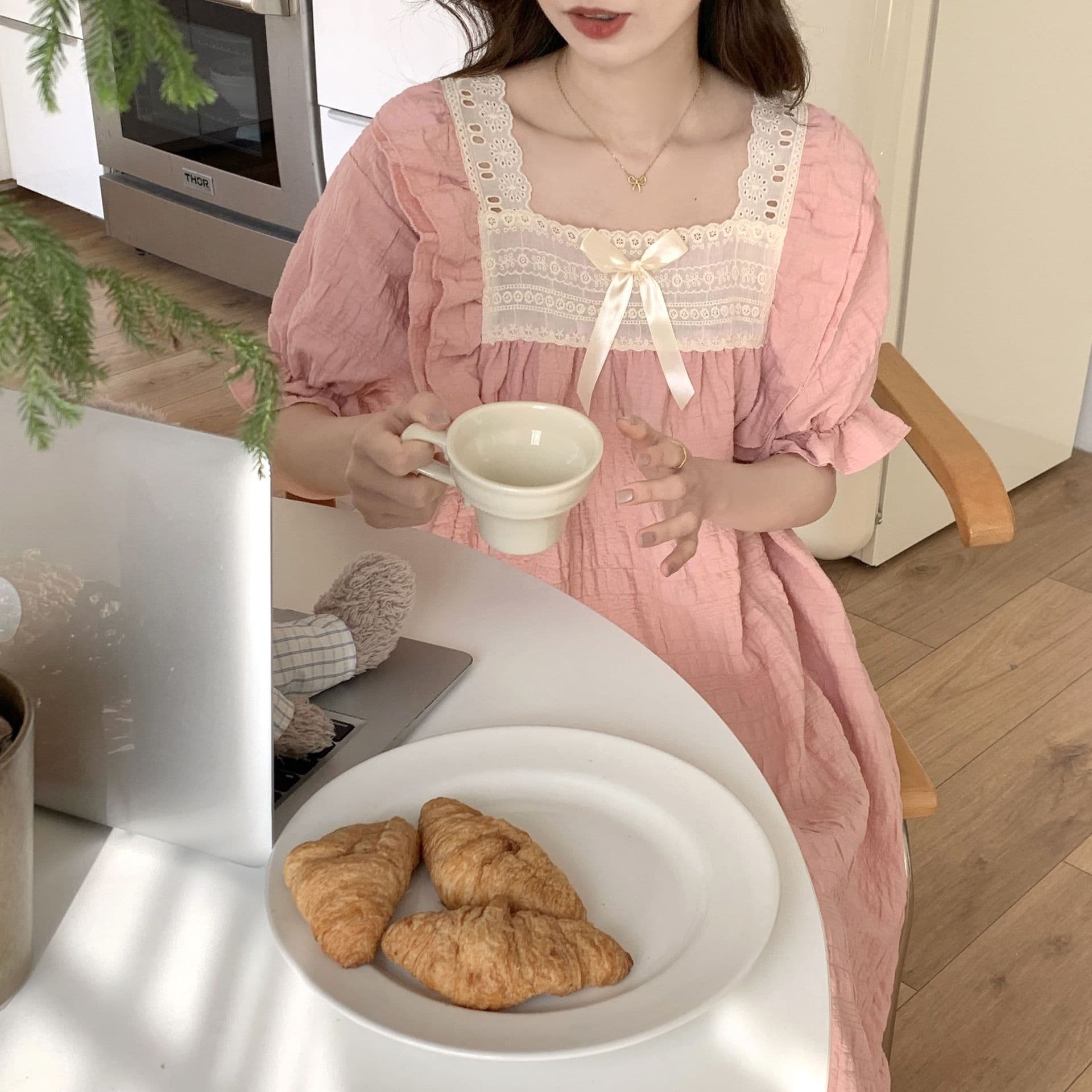 Cloud Cotton Short Sleeve Nightgown Women Summer Cotton Princess Style Lace Long Night Dress Loungewear