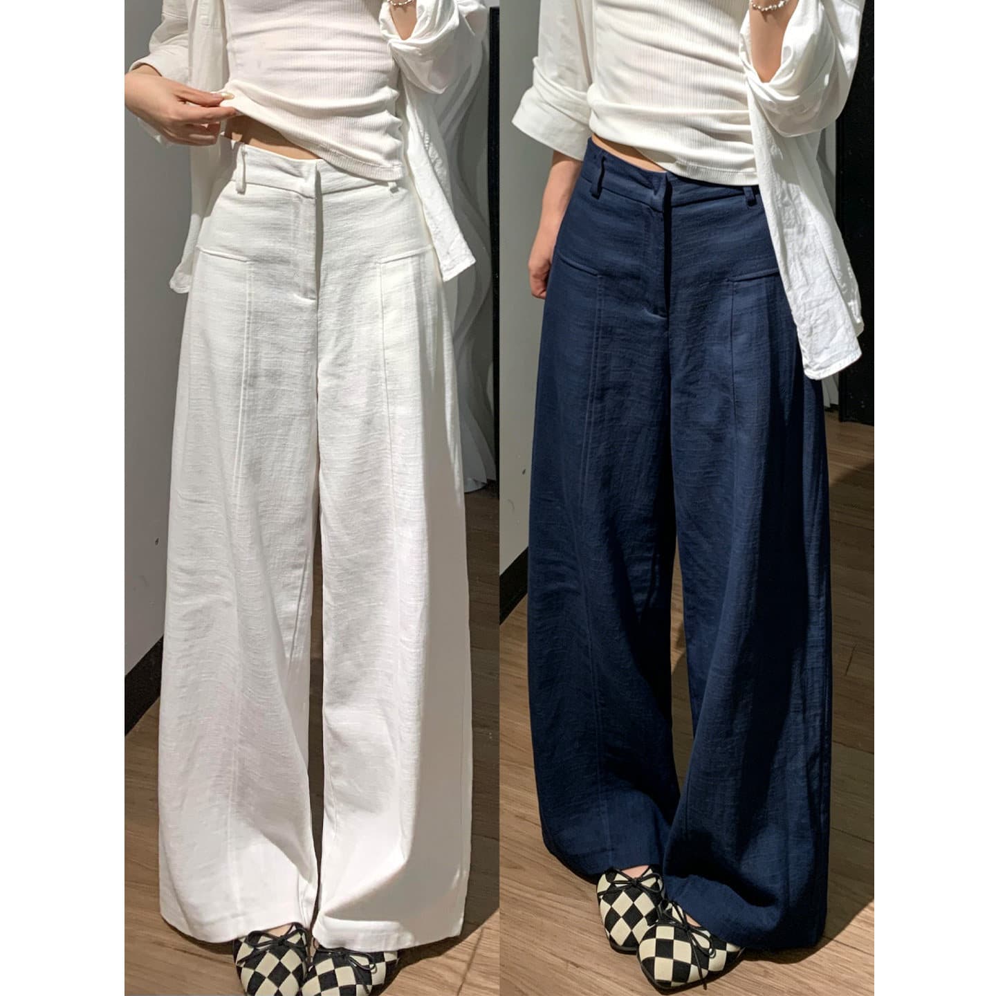 White linen pants women's summer 2026 new high-end old money style suit pants ice-feel cotton and linen wide-leg trousers