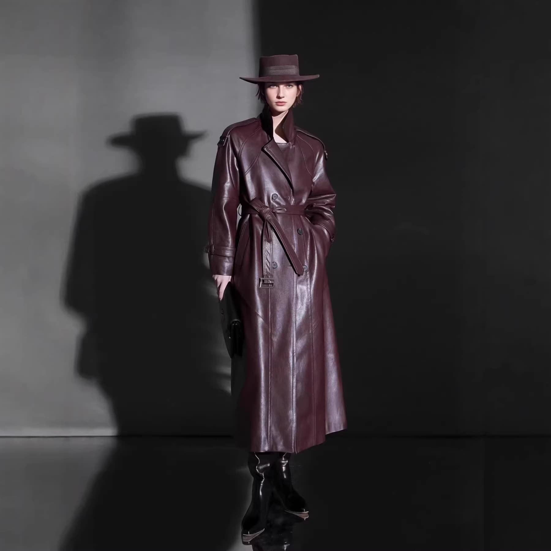 Korean Style Simple Cool Leather Jacket Retro Leather Coat Trendy Fashion Design Tie Women Long 2026 Coat