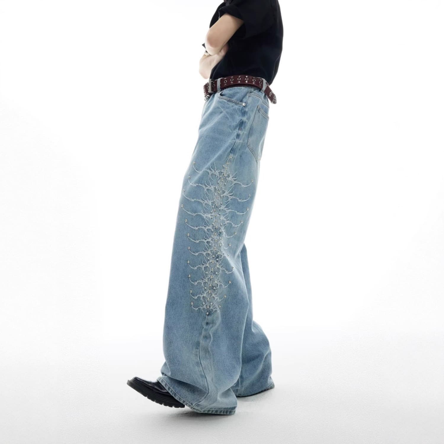American Retro Washed Gray Distressed Flared Jeans for Men, Loose Straight-Leg Design, Versatile Street-Style Couple's Pants