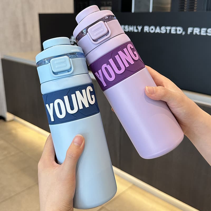 Wholesale Portable Sports High-Looking Water Bottle 304 Stainless Steel Thermos Cup Double Drinking Soft Straw Bounce Cup Gift