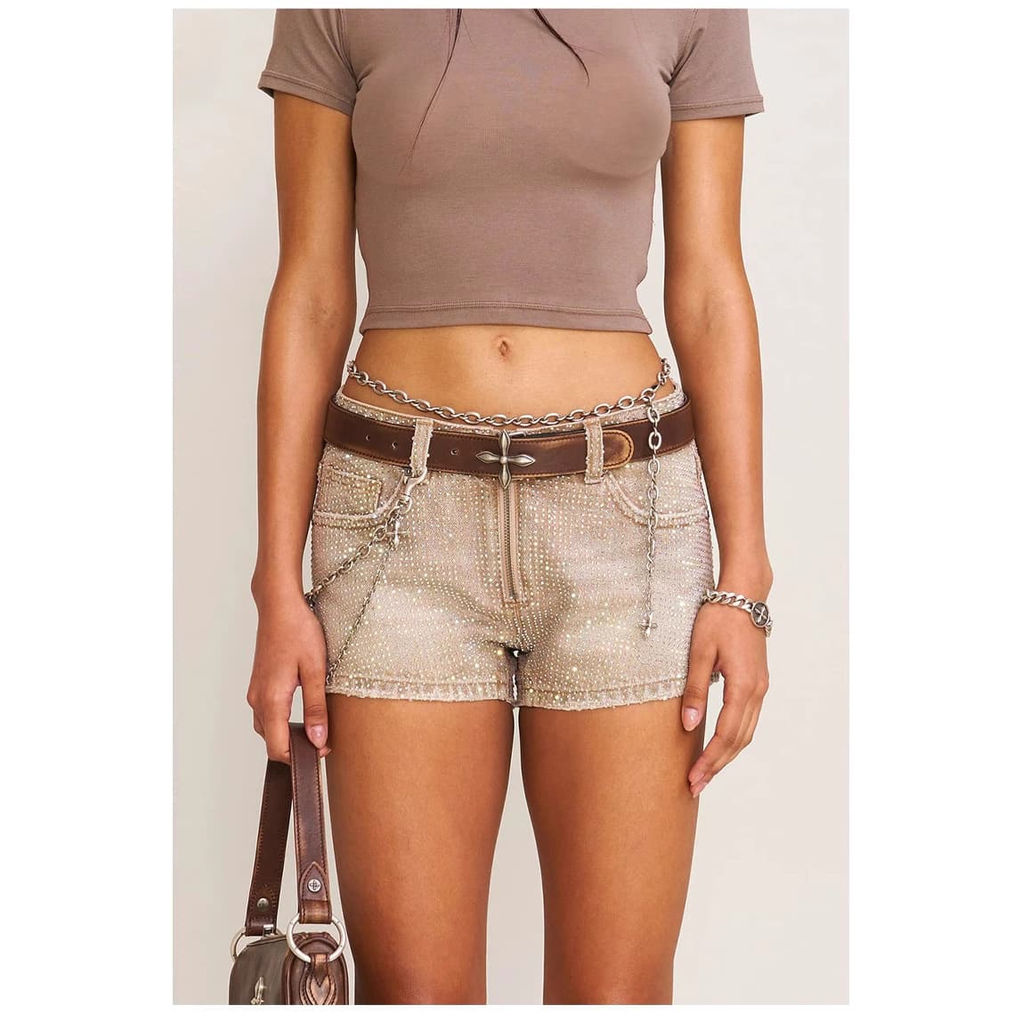 SK Wilderness Diamond Low-Rise Denim Shorts (Handmade) Heavy-Duty Colorful Diamond Straight-Leg Hot Pants New 25