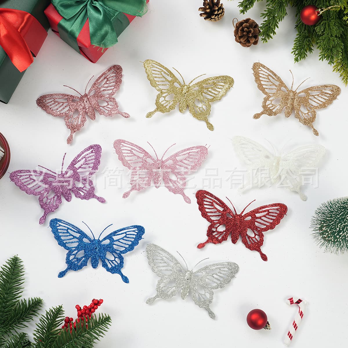 Christmas Tree Butterfly Decoration Hollow Butterfly Glitter Sequins Multicolor Butterfly Hanging Butterfly DIY Garland Decoration
