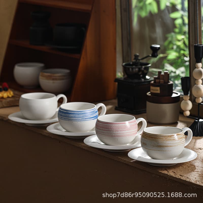 Cappuccino Egg Cup Latte Coffee Cup and Saucer Set Vintage Ceramic Cup Matte Afternoon Tea European Style Exquisite