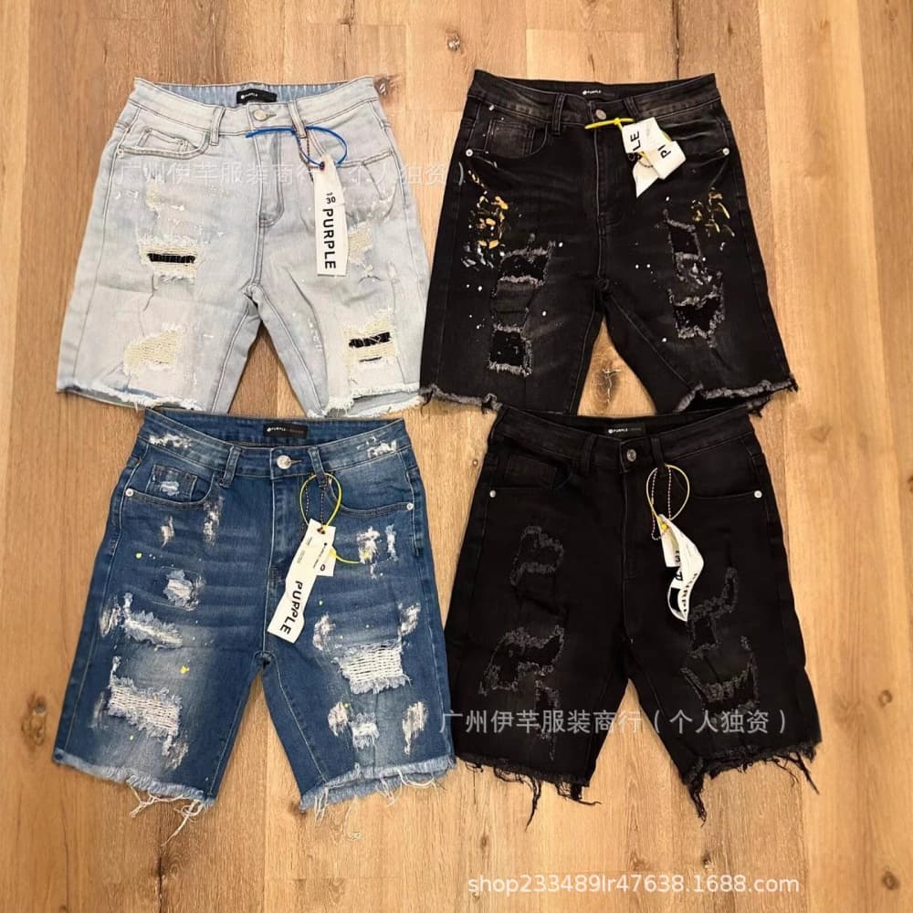 Men's Korean-style slim-fit denim shorts, trendy knee-length ripped jeans