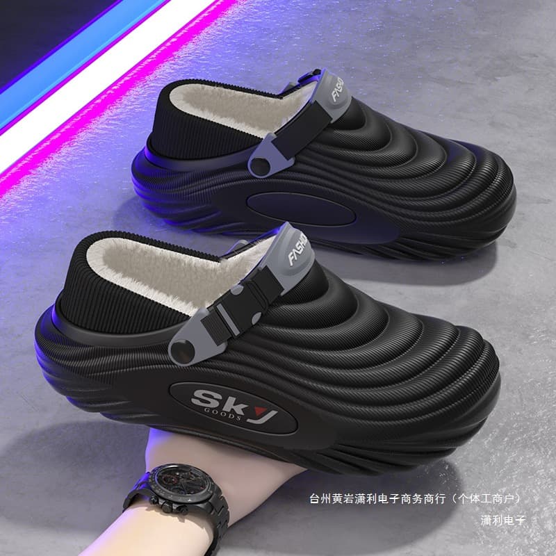Yangshan Ram Waterproof Cotton Slippers for Men - Autumn/Winter Hot Selling Style, Home Wear, Non-Slip, Fleece Lined, Warm Cotton Slippers, Thick Sole for Men, Suitable for Outdoor Wear