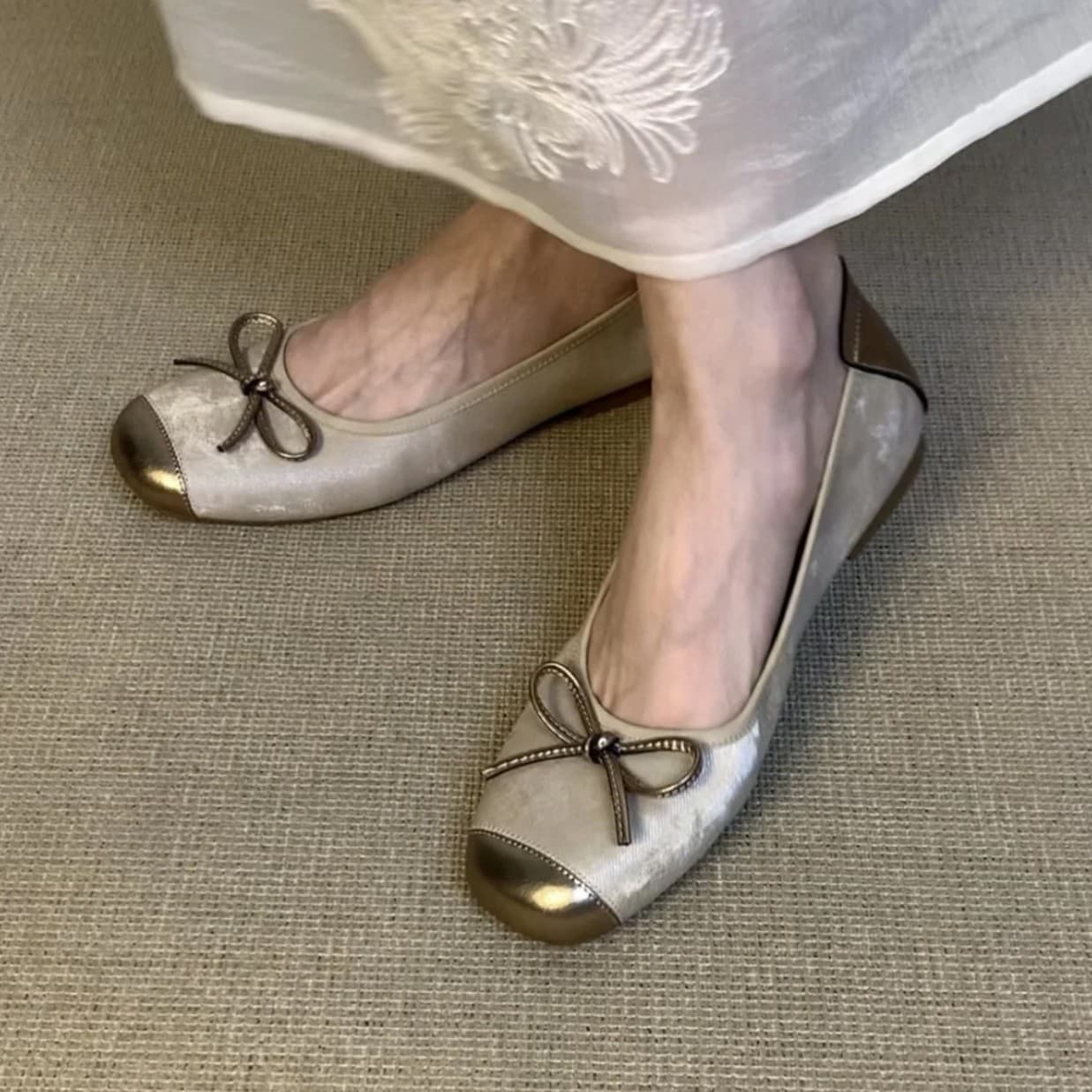 Cowhide version~French shallow mouth single shoes for women flat 2026 new bow evening shoes super soft egg roll ballet shoes