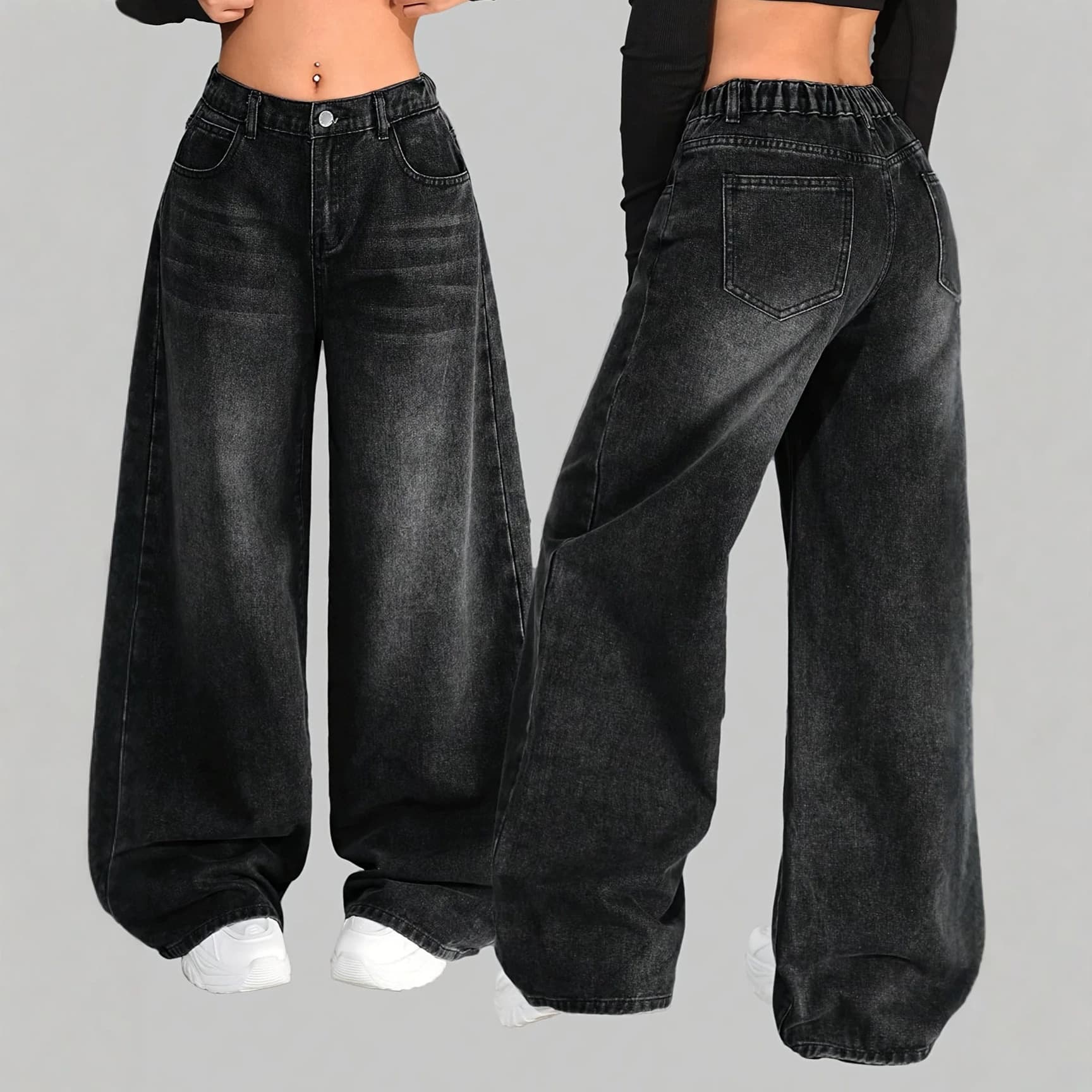 Oversized Loose Fit Slant Pocket Casual Jeans for Women, Street Style for Girls, Cross-border EU & US Fashion