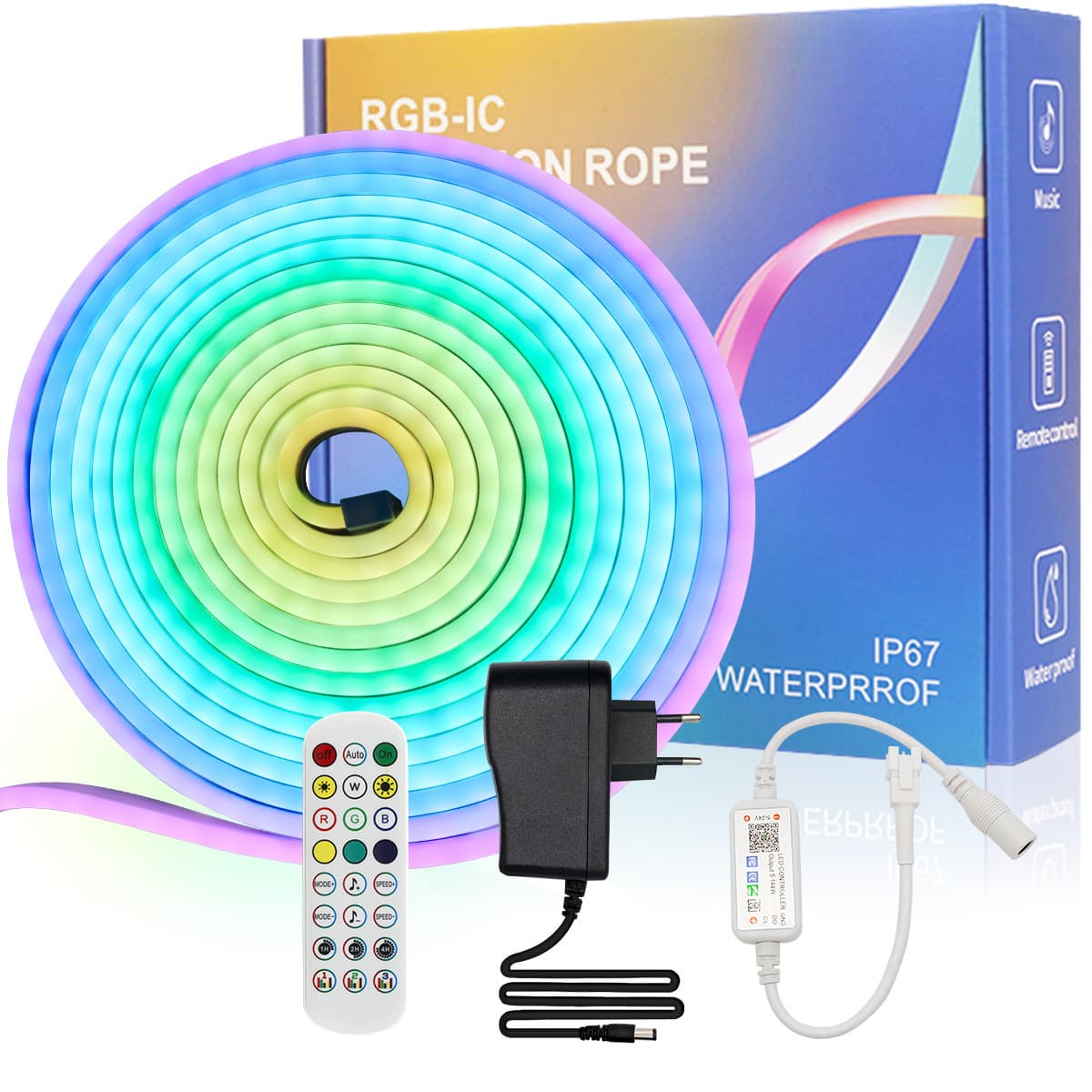 24V Neon LED Flexible Strip Light, Silicone Outdoor Atmosphere Light, Running Water Colorful Neon Bluetooth