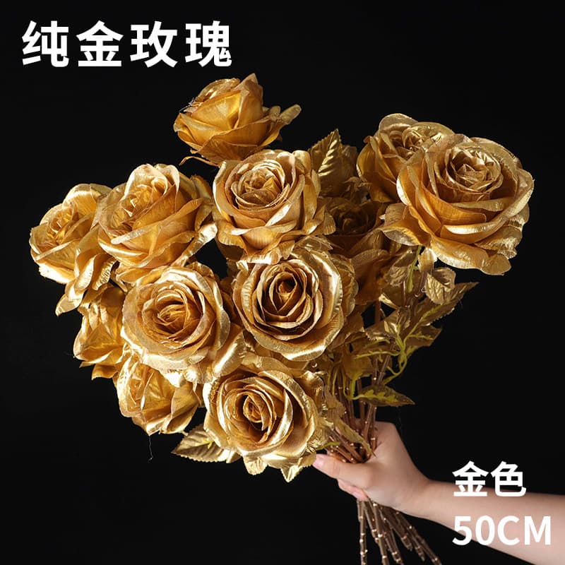 Cross-border hot selling simulation gold rose silver rose gold silver rose simulation rose silk flower temu