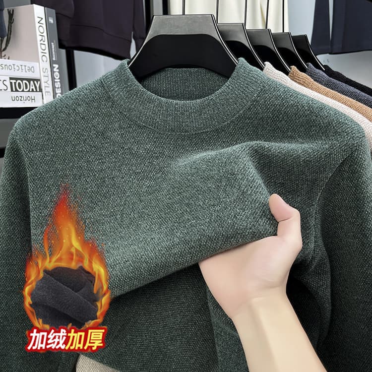 Winter Men's Long-Sleeve Mink Fleece Round Neck Sweater, Thickened Thermal Knitwear, Casual Solid Color Sweater for Men