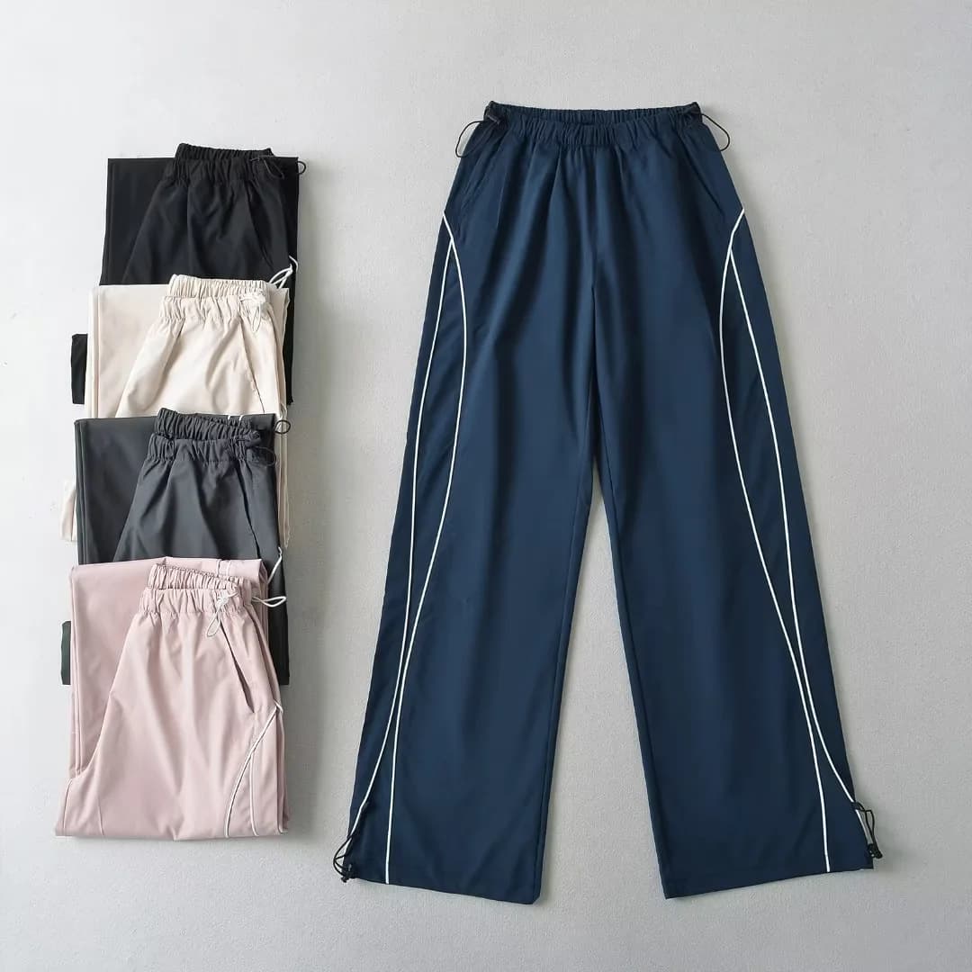 American Drawstring Casual Pants 2024 Summer New Straight-Leg Work Pants Easiest for Match Loose Casual Wide Leg Sports Pants