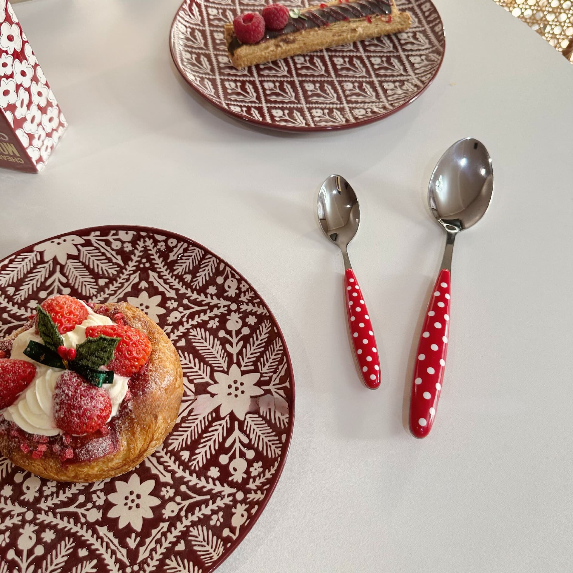 Korean Cute Red Polka Dot Dessert Spoon, Rice Spoon, Ice Cream Spoon, Stainless Steel Creative Spoon, Home Tableware, Western Dining Spoon