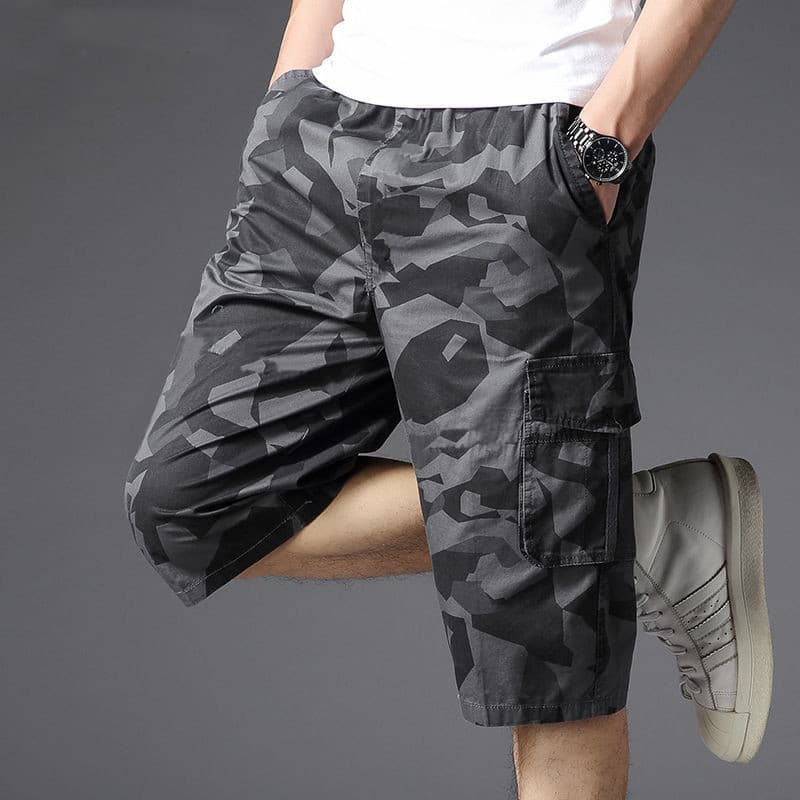 Summer Camouflage Shorts for Men, Middle-aged and Elderly, 3/4 Length Loose Cargo Casual Pants, Straight Leg Beach Shorts