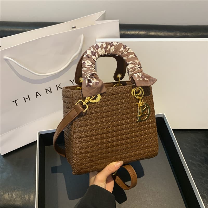 Cross-border 2026 New Embossed Silk Scarf Woven Lady Dior Bag Handbag Shoulder Crossbody Bag Trendy Bags Women's Hot Style