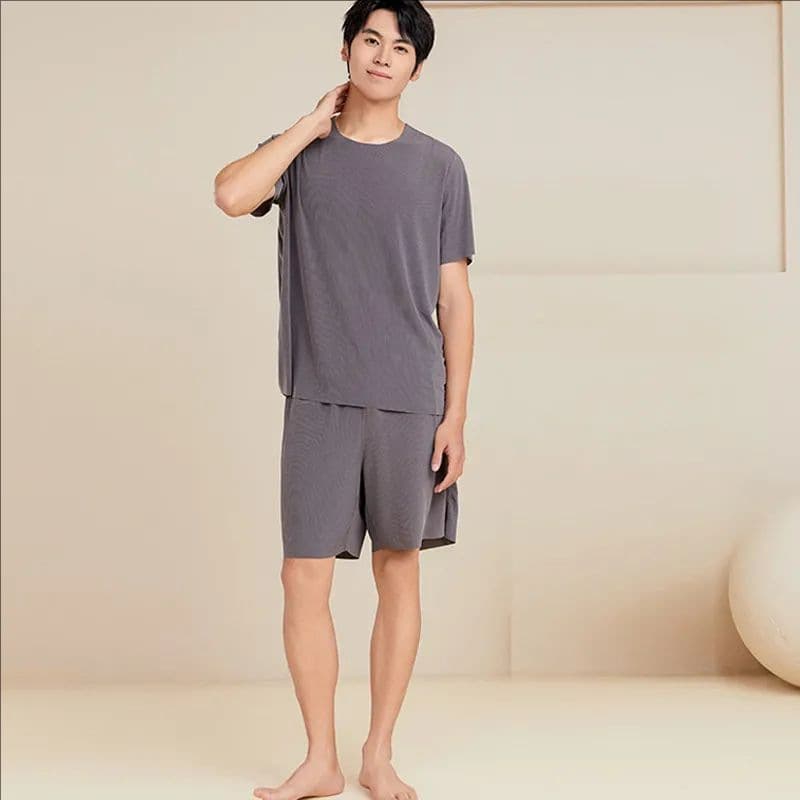 Couple's Cool Pajamas Women's Suit Summer Ice Silk Thin Men's Trousers Outer Wear Home Clothes Suit No Traceless