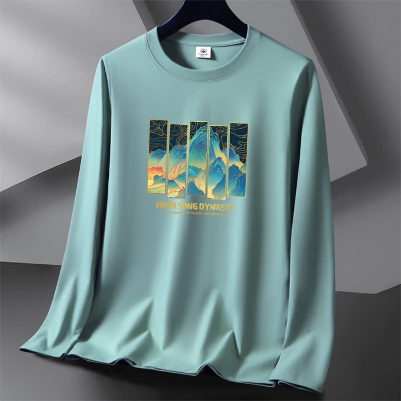 Heavy 200g 100% cotton long-sleeved t-shirt men's spring and autumn cotton bottoming round neck t-shirt sweatshirt men's clothing