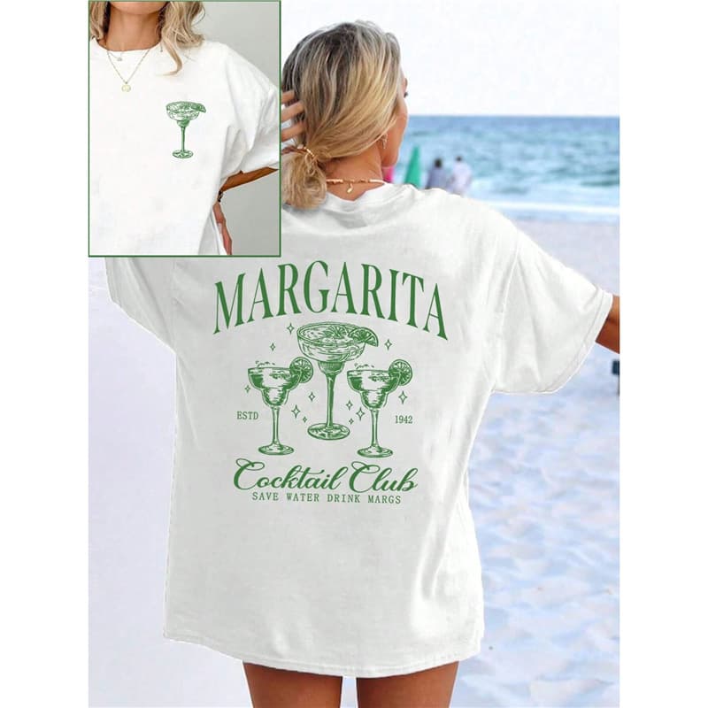 Cross-border popular European code retro alcohol】Cocktail fun cotton tinny TT shirt T-shirt loose cotton for women