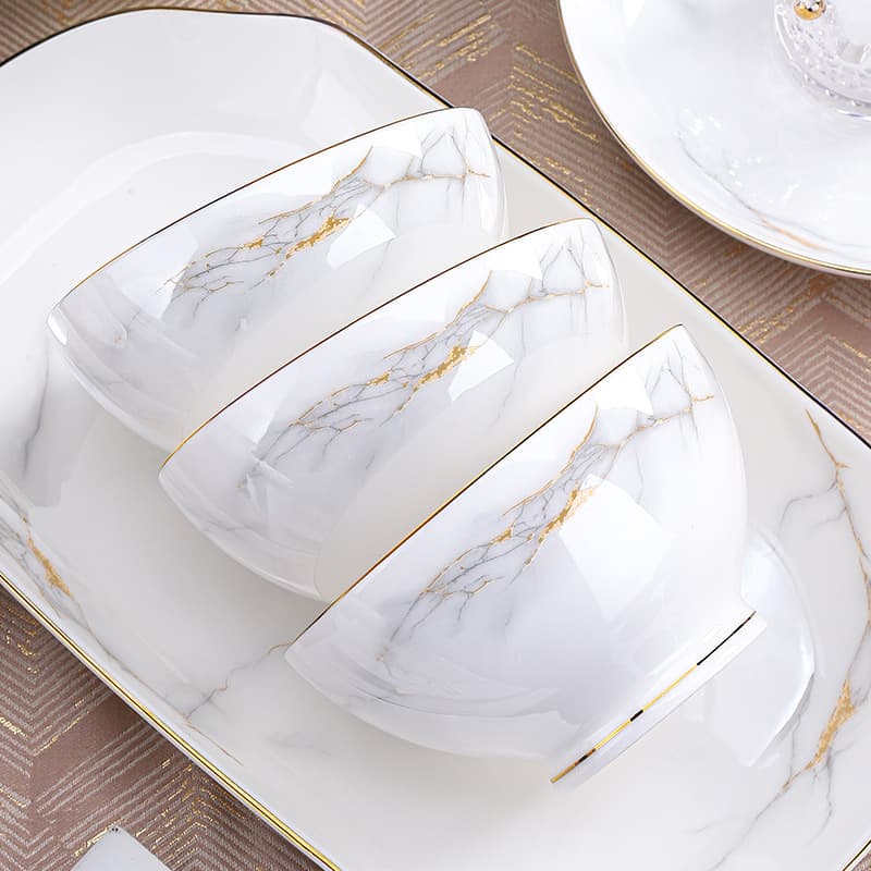 [White Gold Sand] Bowl and Plate Set Household 2025 New Luxury High-end Feel Rice Bowl Ceramic Tableware Bowl and Plate