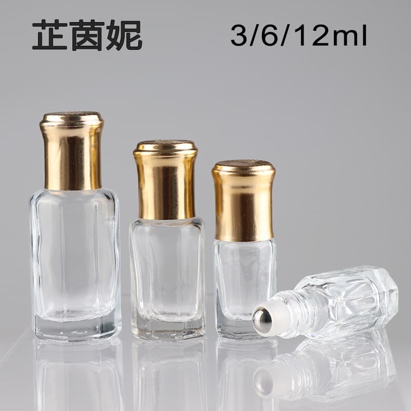 In Stock Wholesale 3ml Octagonal Perfume Bead Bottle 6ml Transparent Glass Roller Ball Bottle 12ml Essential Oil Refill Bottle