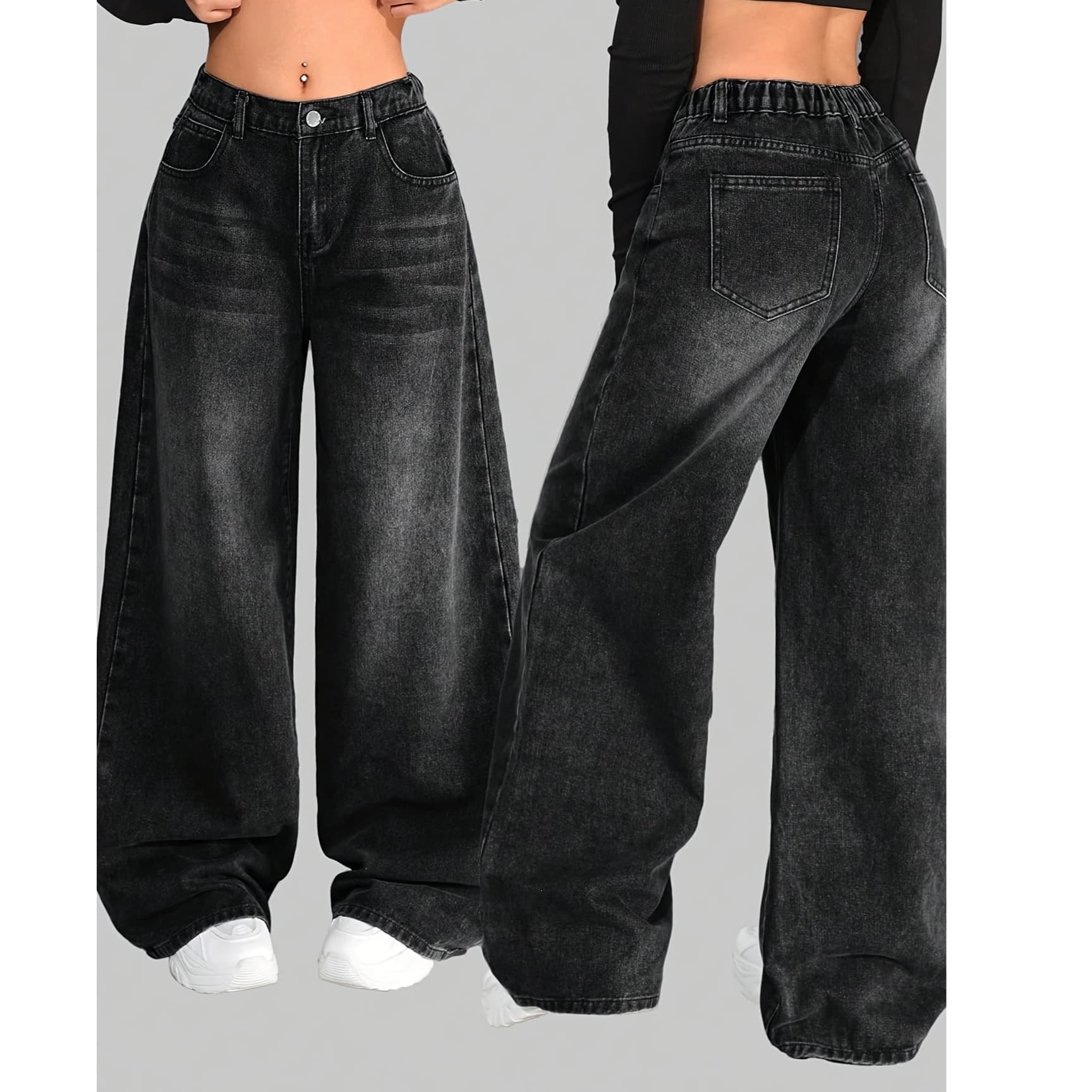 Cross-border Temu Shein Women's Loose Wide-Leg Slant Pocket Casual Jeans Street Style for Girls