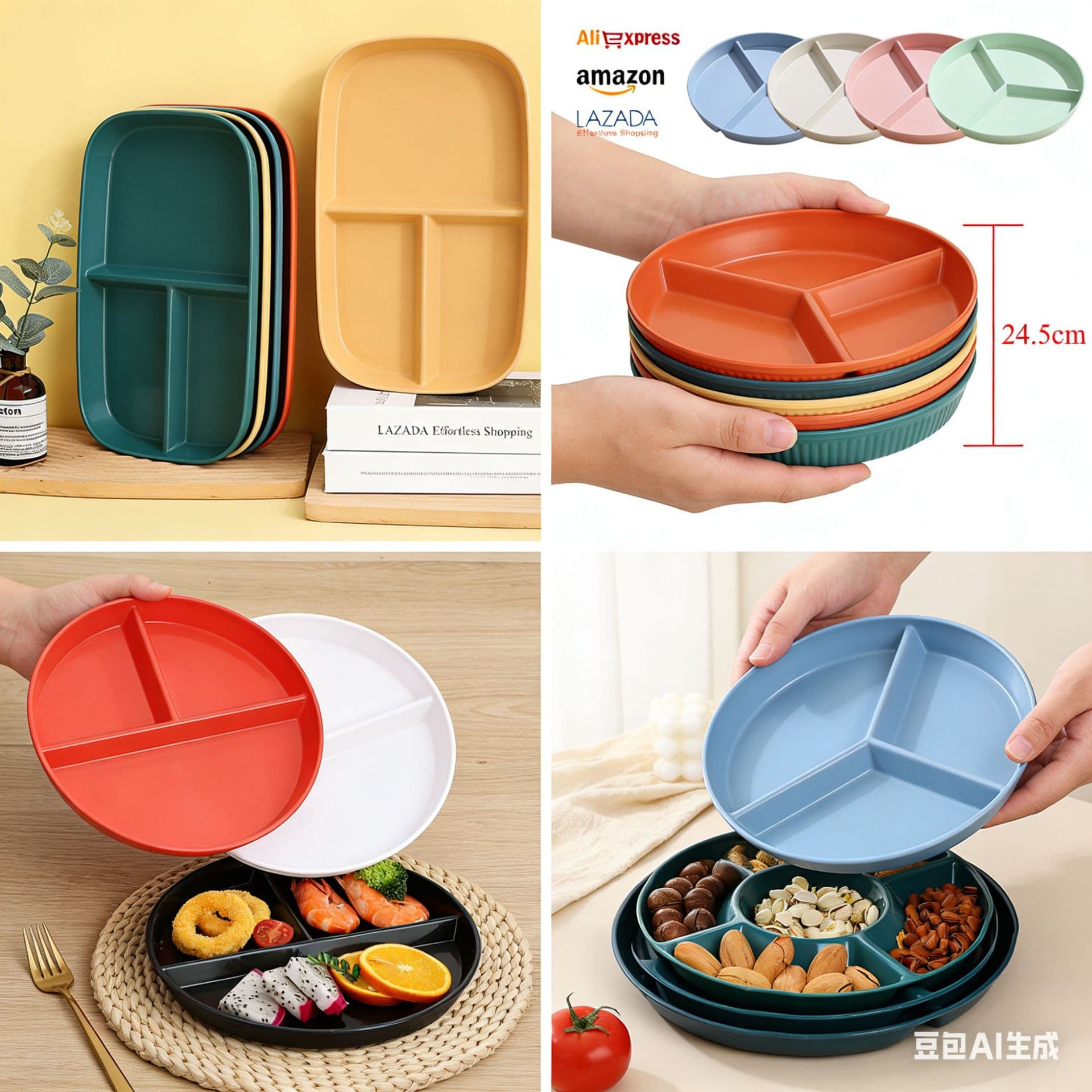 Compartmentalized Weight Loss Meal Plate, Household Meal Plate, Compartment Plate, Tableware, Children's Plastic PP Portion-Controlled Fruit Plate, Three-Compartment Meal Plate