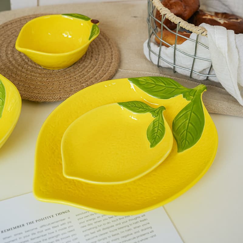 Ceramic Fruit-Shaped Plate, High-Aesthetic Lemon Dessert Plate, Creative Snack Plate, Breakfast Plate, Pasta Plate