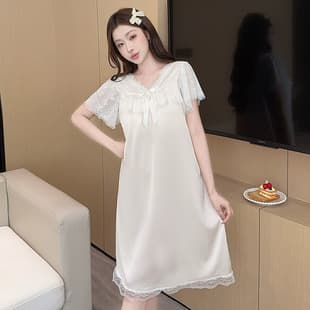 Factory Direct Summer Ice Silk Nightgown with Padded Bra, High-End Trendy Women's Sexy Sleepwear Loungewear