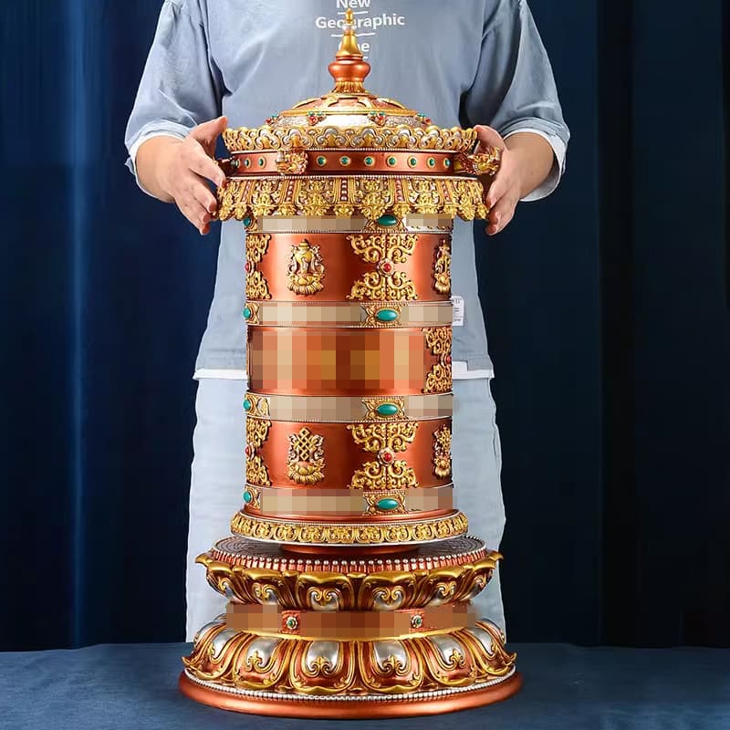 Cangcun Household Electric Resin Prayer Wheel Indoor Living Room Colorful Bead Relief Plug-in Prayer Cylinder Desktop Prayer Barrel Ornament